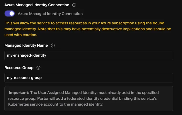 Azure Managed Identity Connection UI
