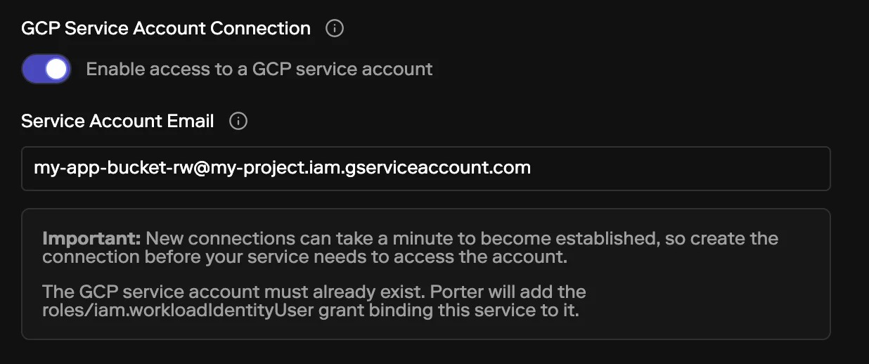 GCP Service Account Connection UI