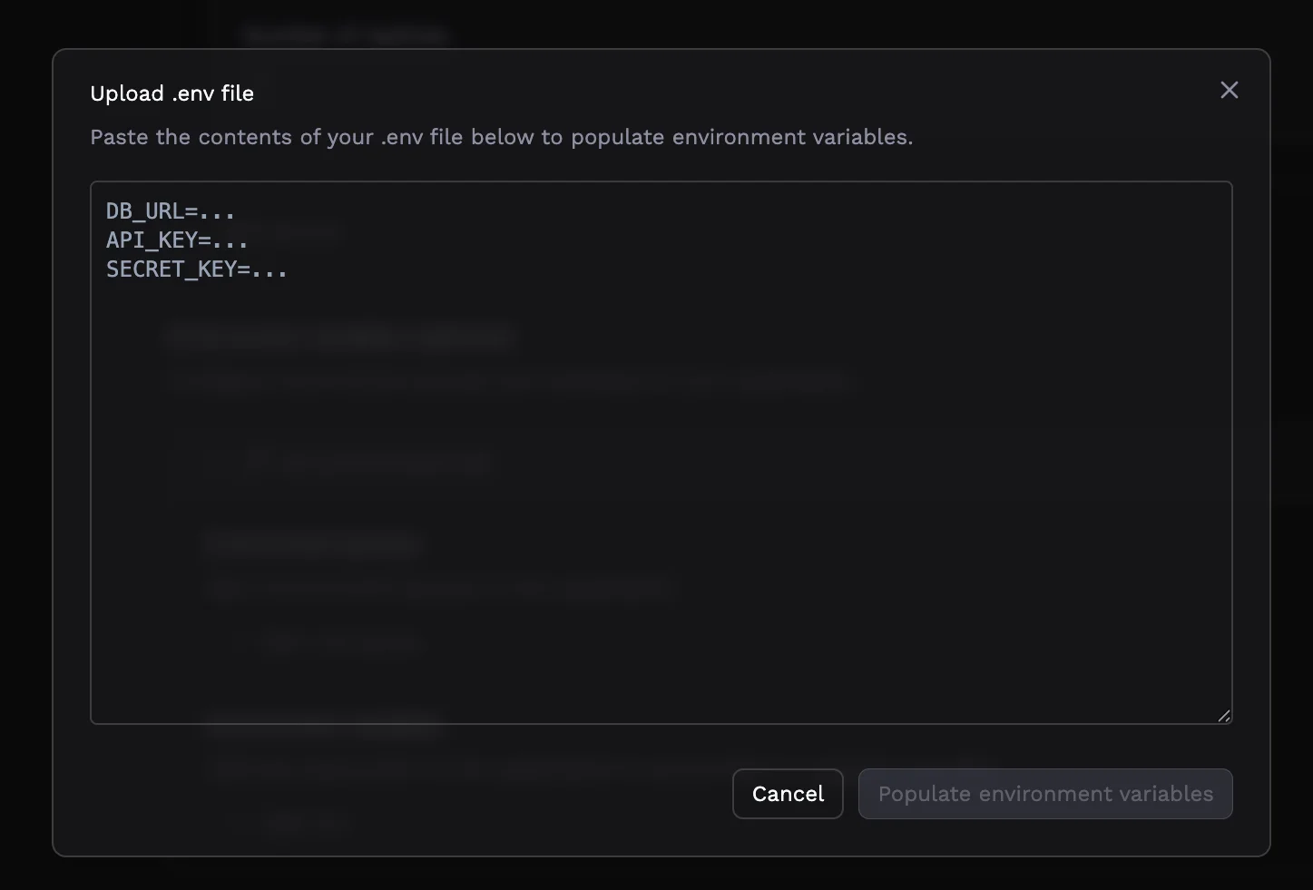 .env file upload modal