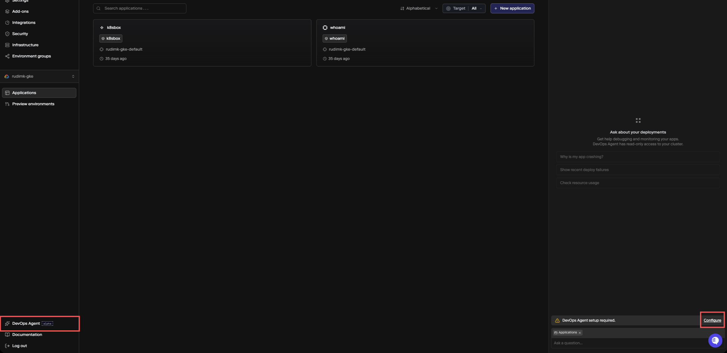 DevOps Agent setup prompt