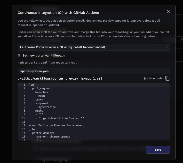 Selecting Preview porter.yaml File