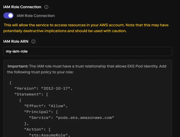 IAM Role Connection UI