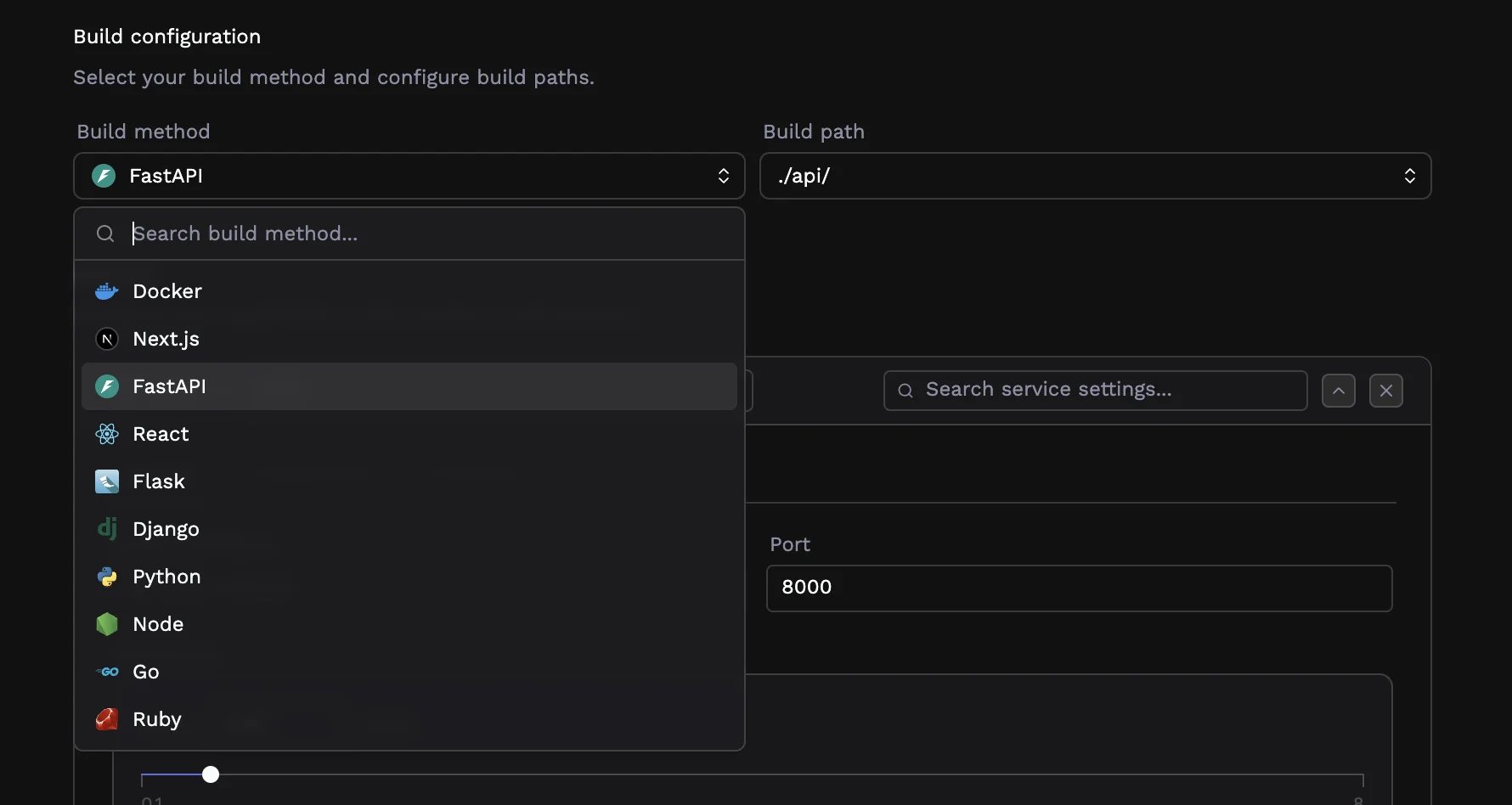 Build method selector