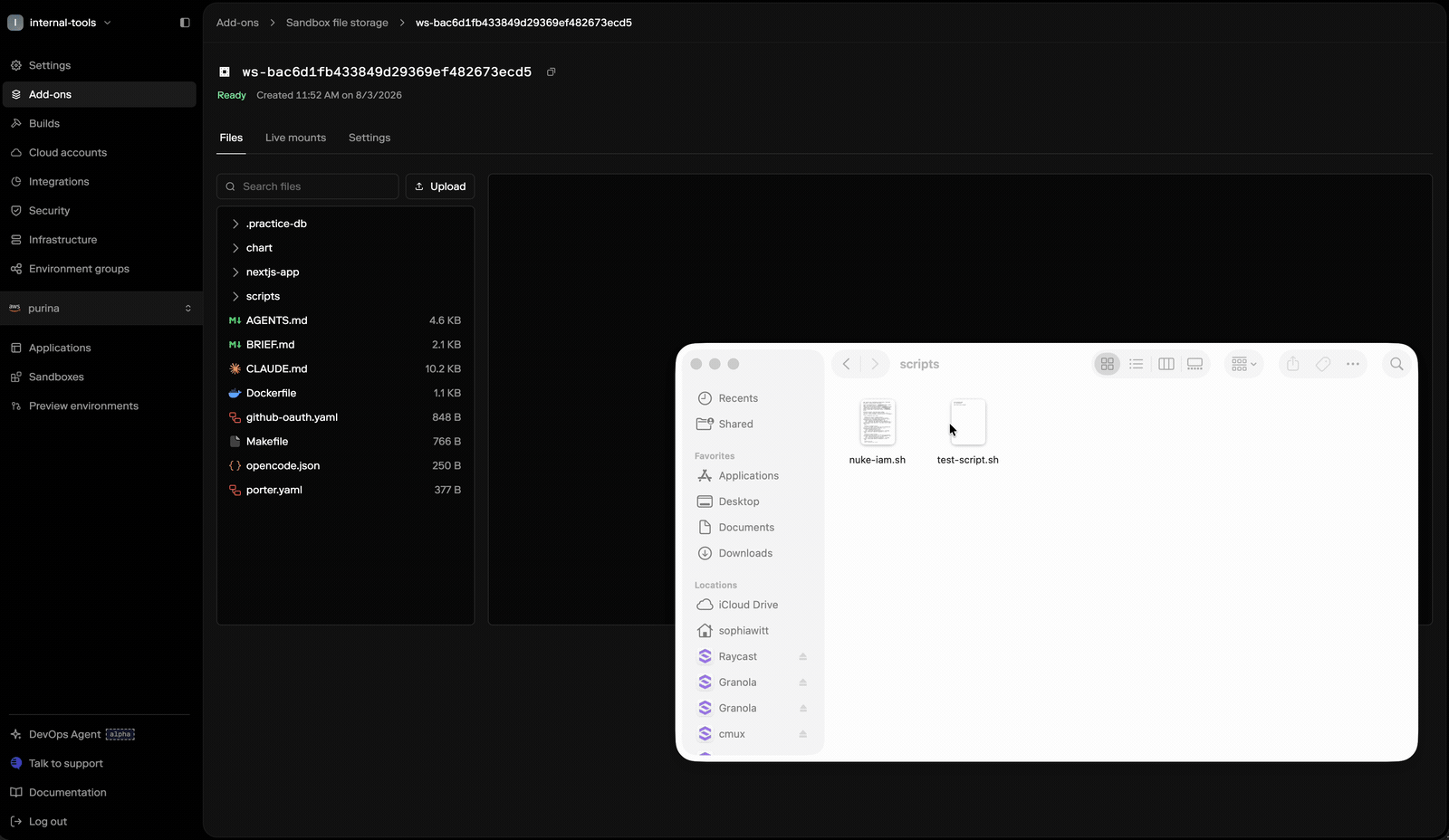 Dragging a file onto the volume tree to upload it