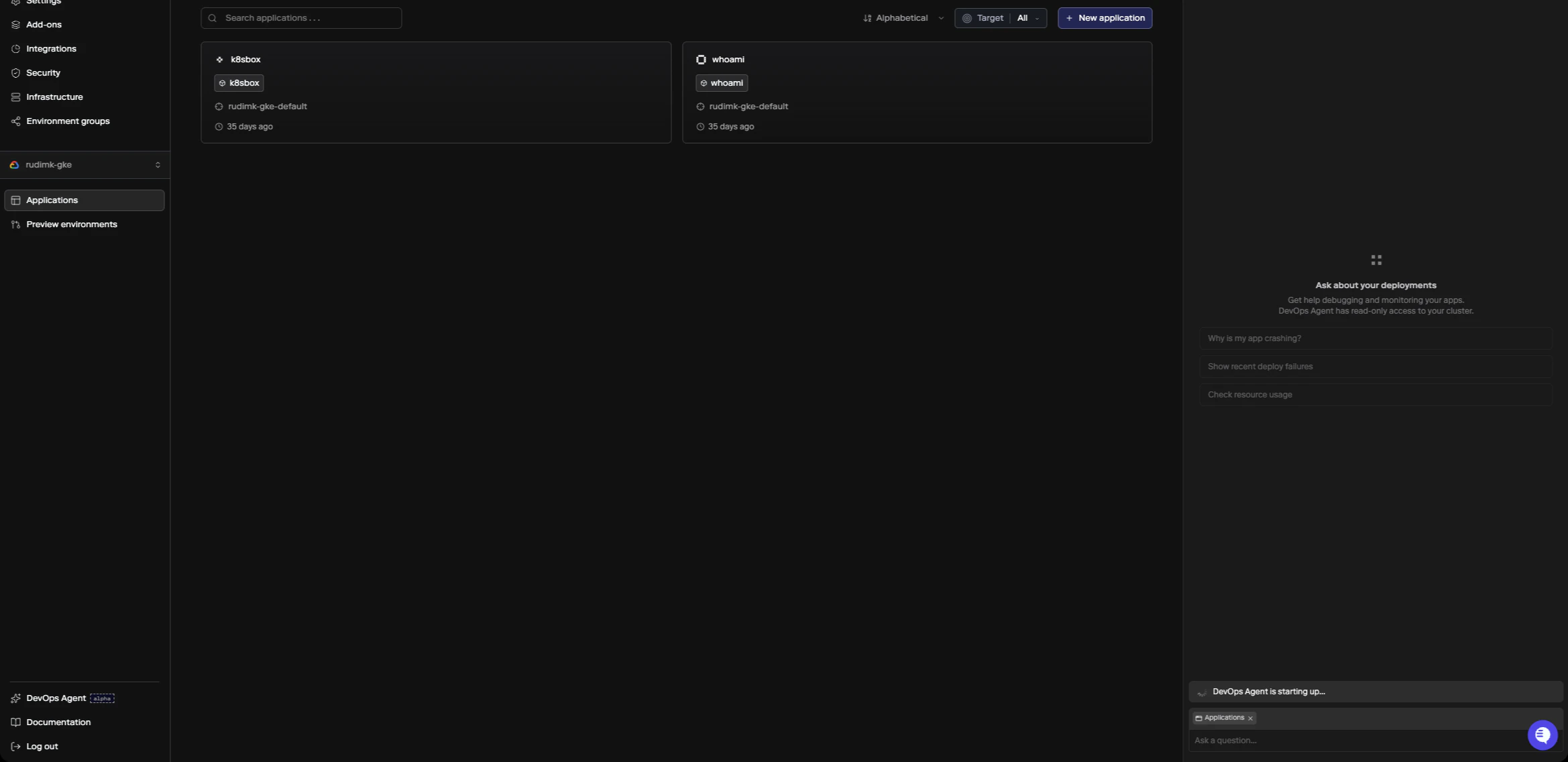 DevOps Agent starting up