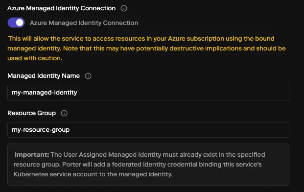 Azure Managed Identity Connection UI