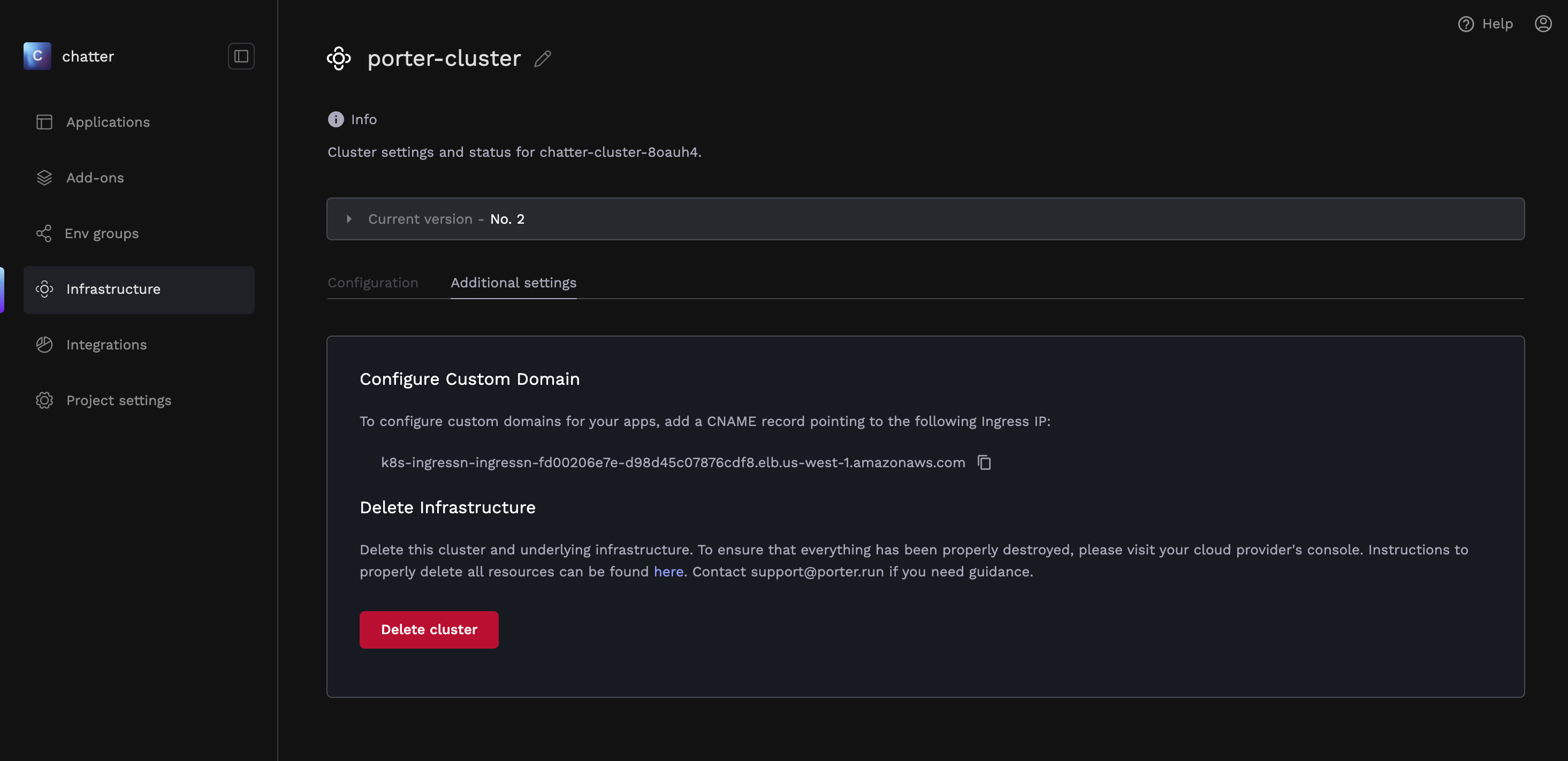 Cluster settings