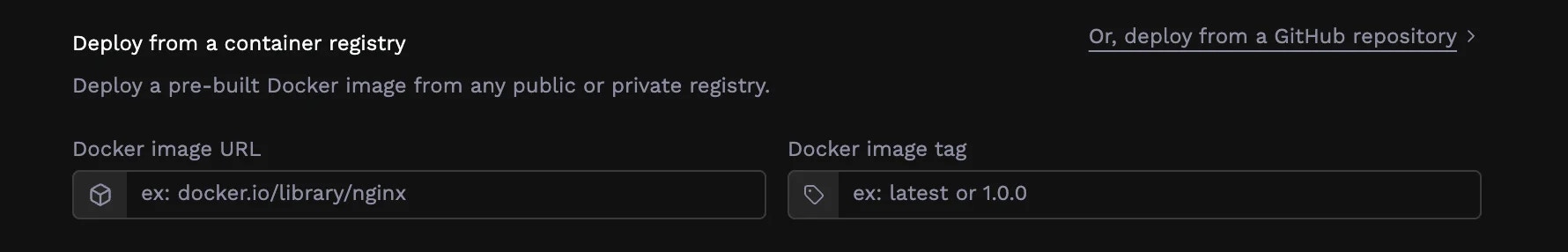 Container registry image URL and tag inputs