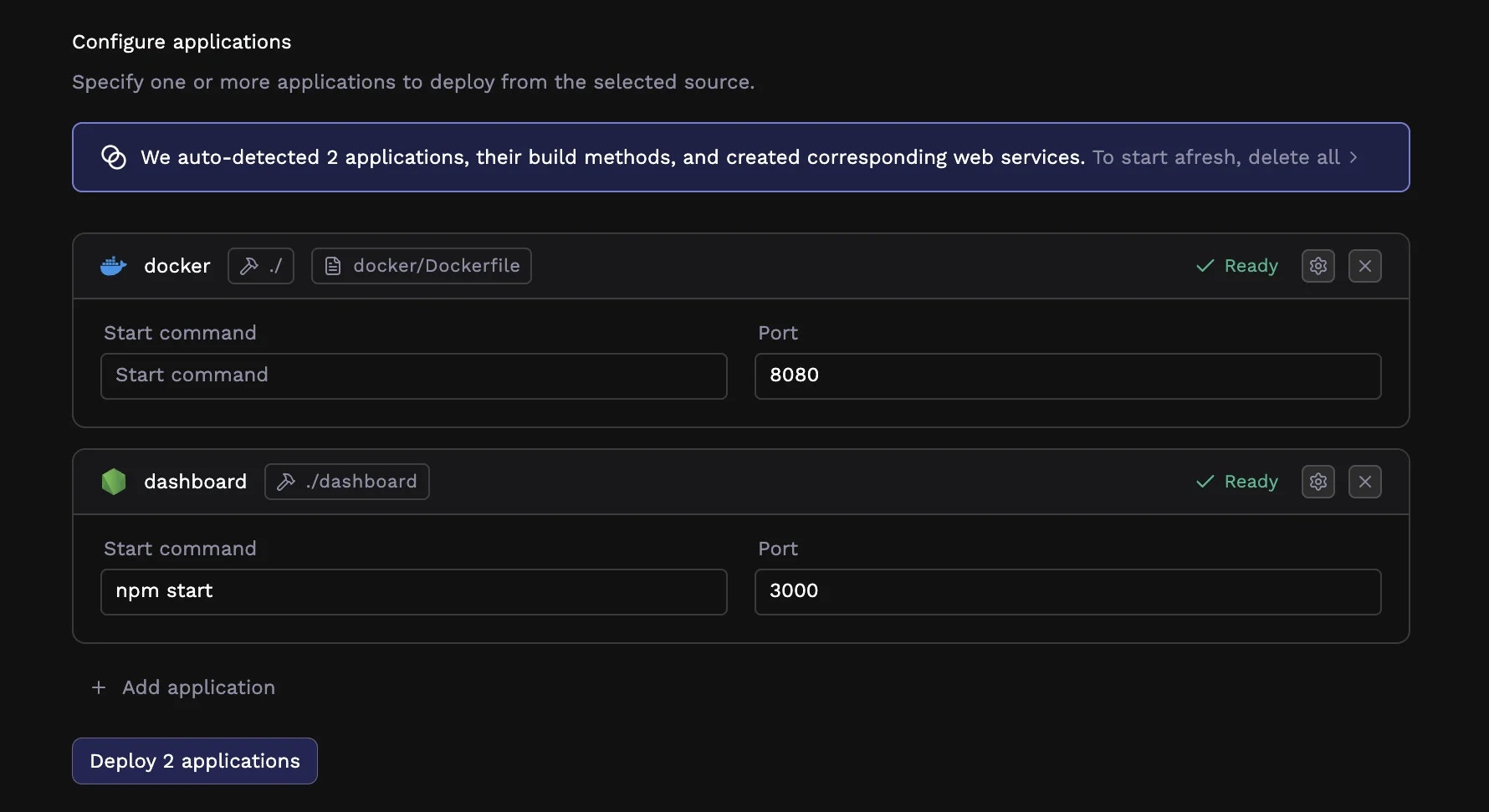 Detected applications list