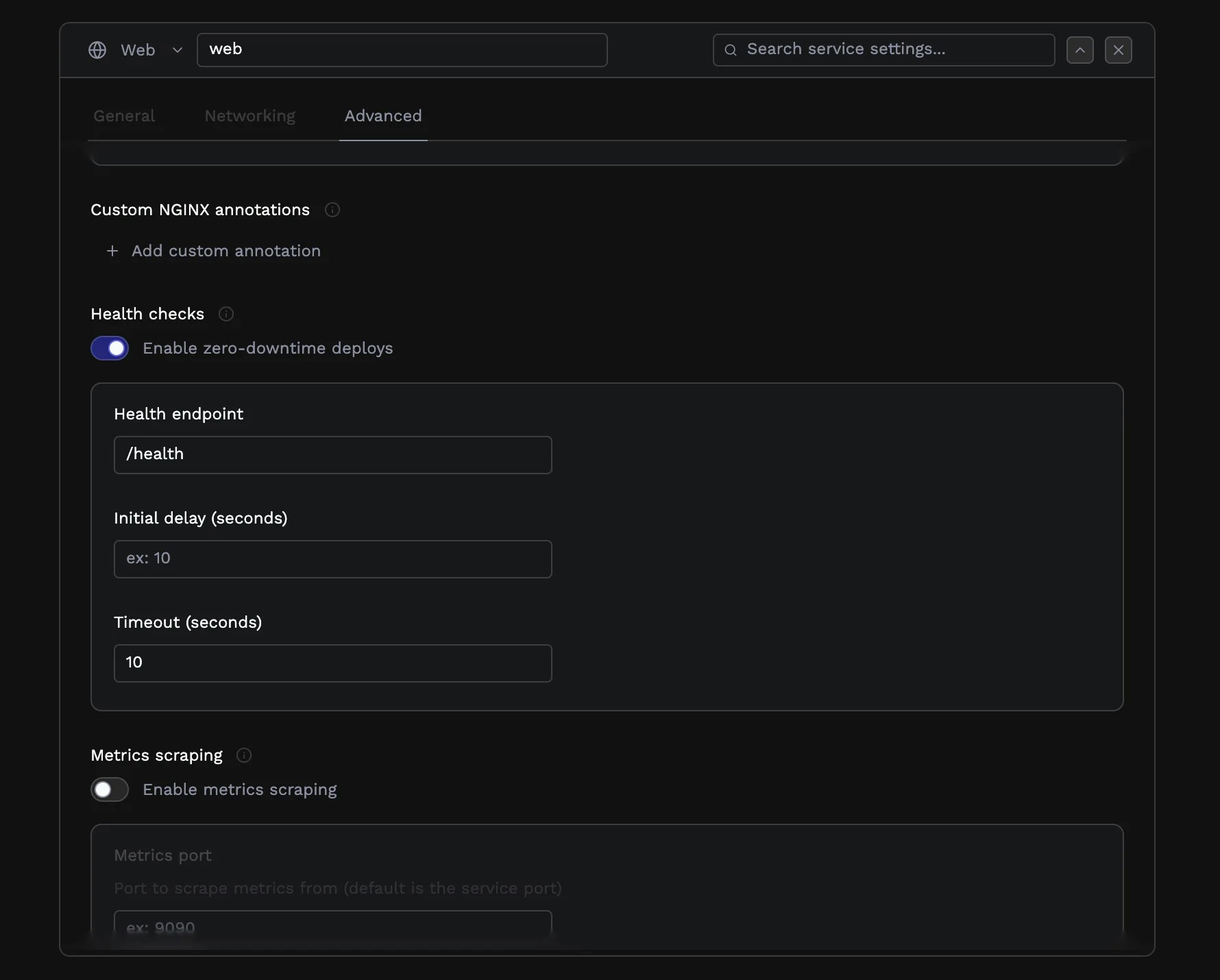 Health check configuration