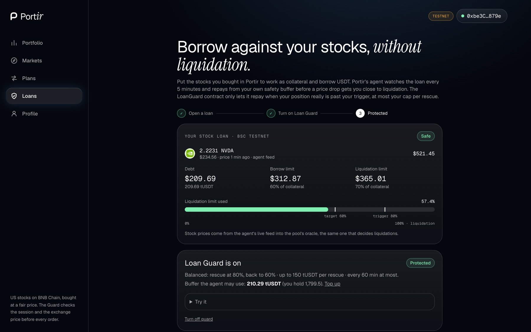 Your stock loan: debt, borrow limit, liquidation limit and how much is used
