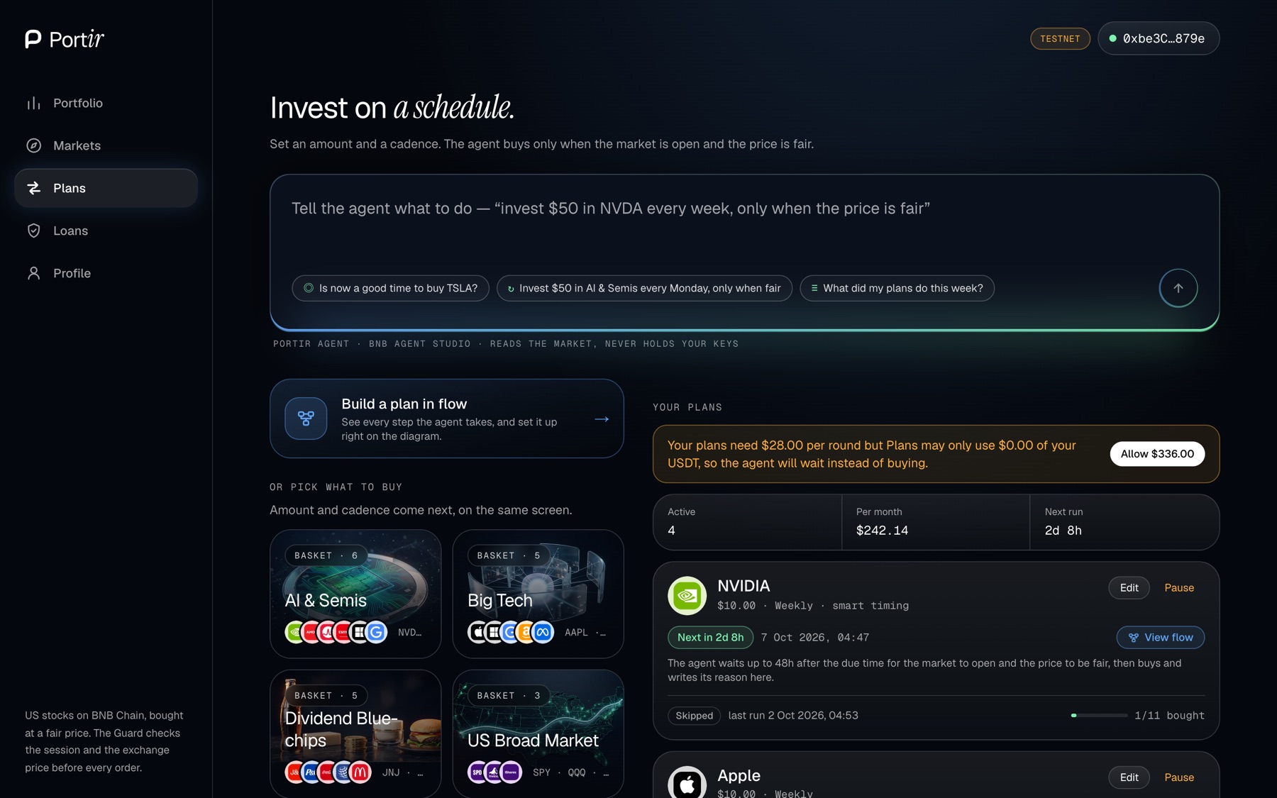 Ask the agent, right on the Plans page
