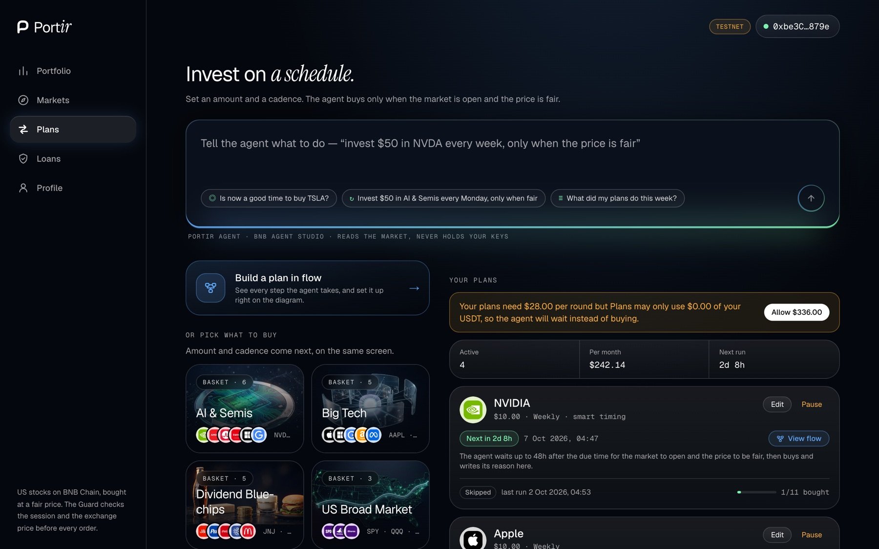 Ask the agent, right on the Plans page