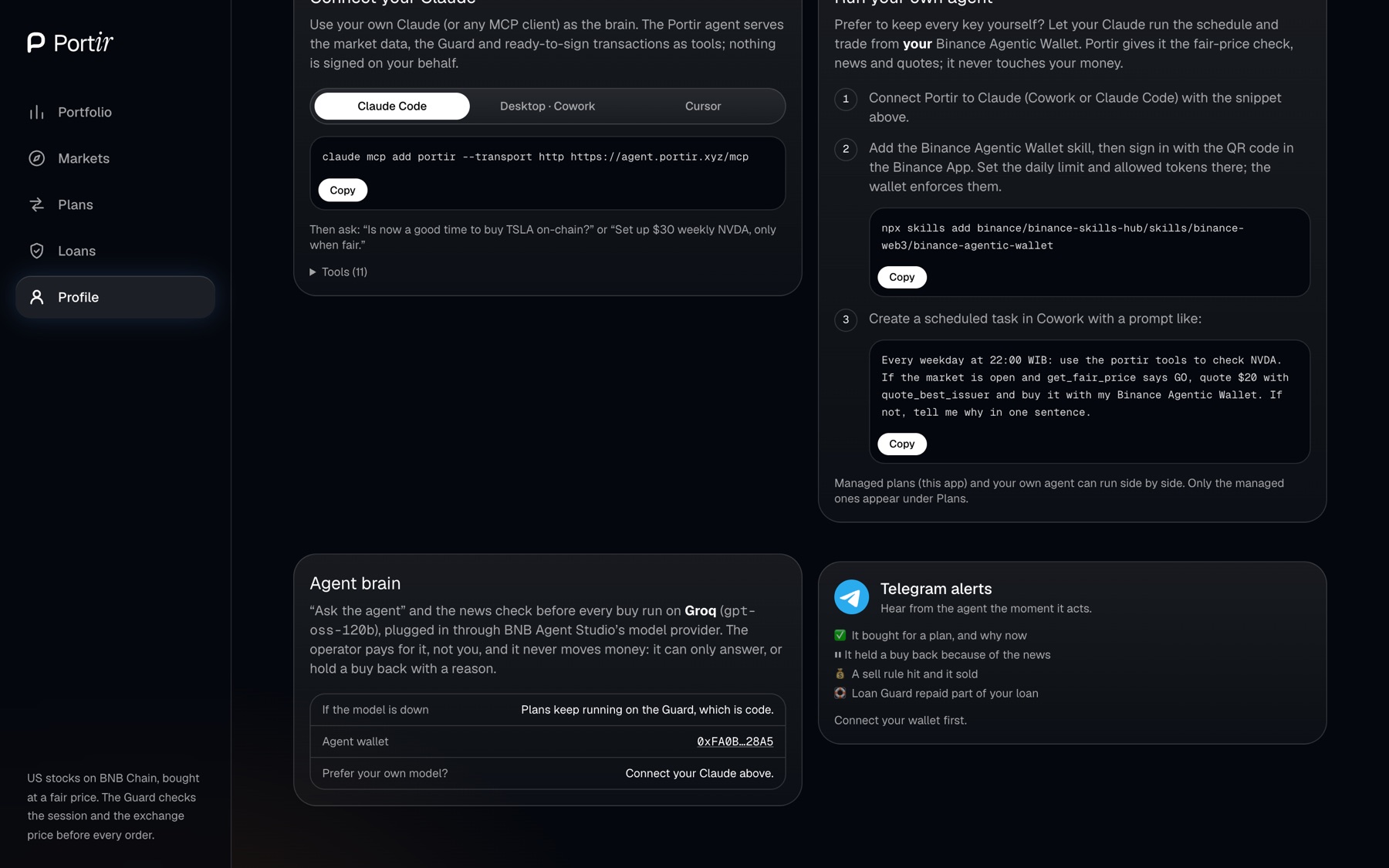 Profile: agent brain and Telegram alerts