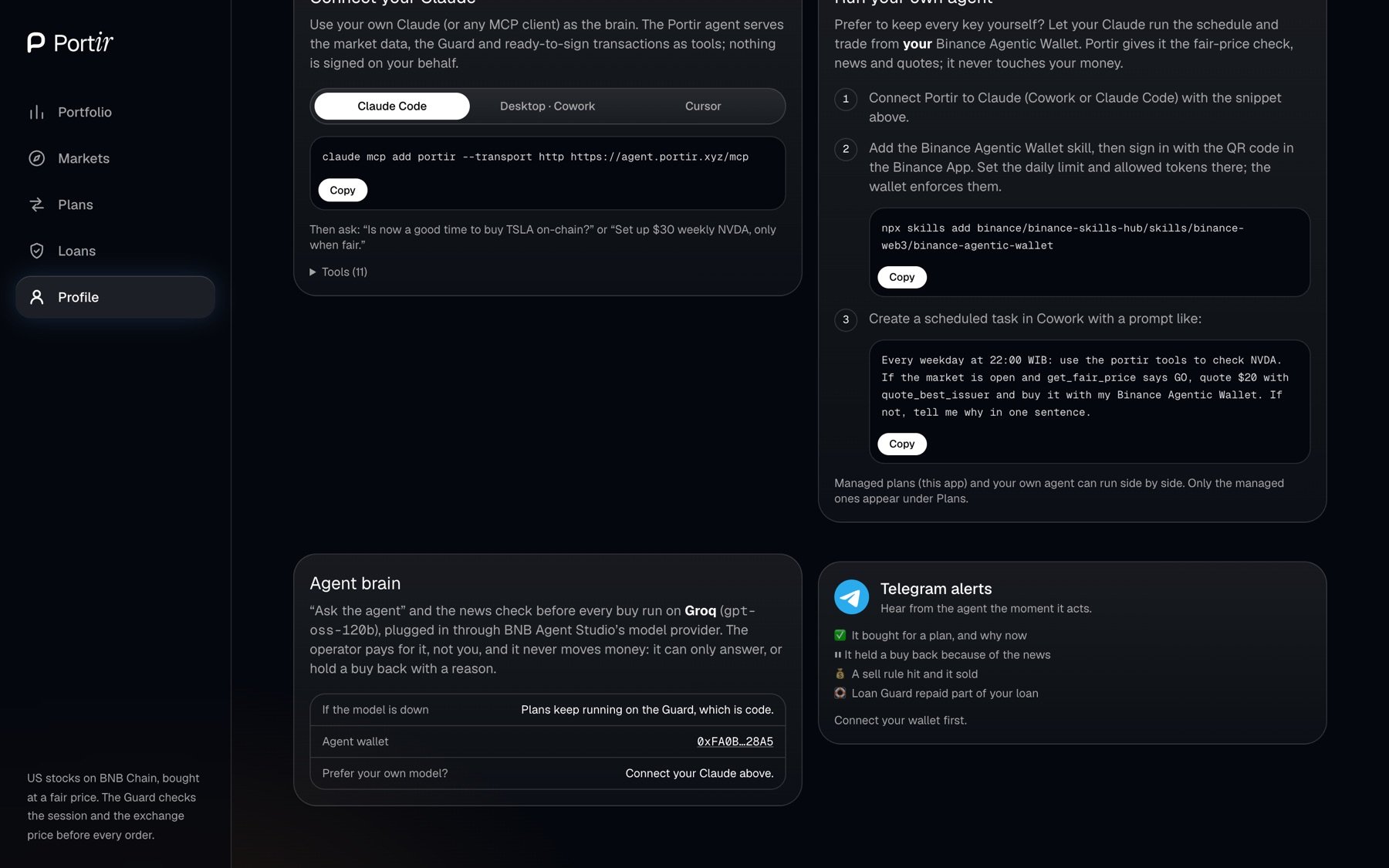 Profile: agent brain and Telegram alerts