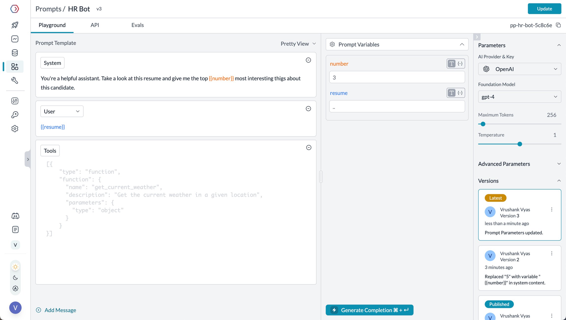 Prompt Playground Interface