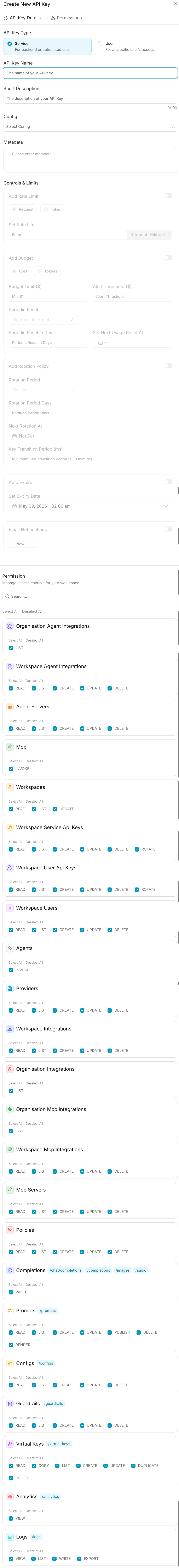Admin API Key Config Selection
