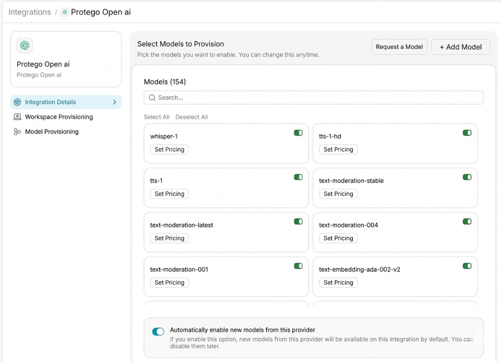 Model Provisioning Settings
