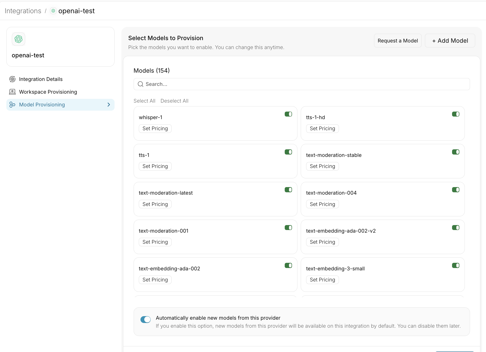 Model Provisioning Settings