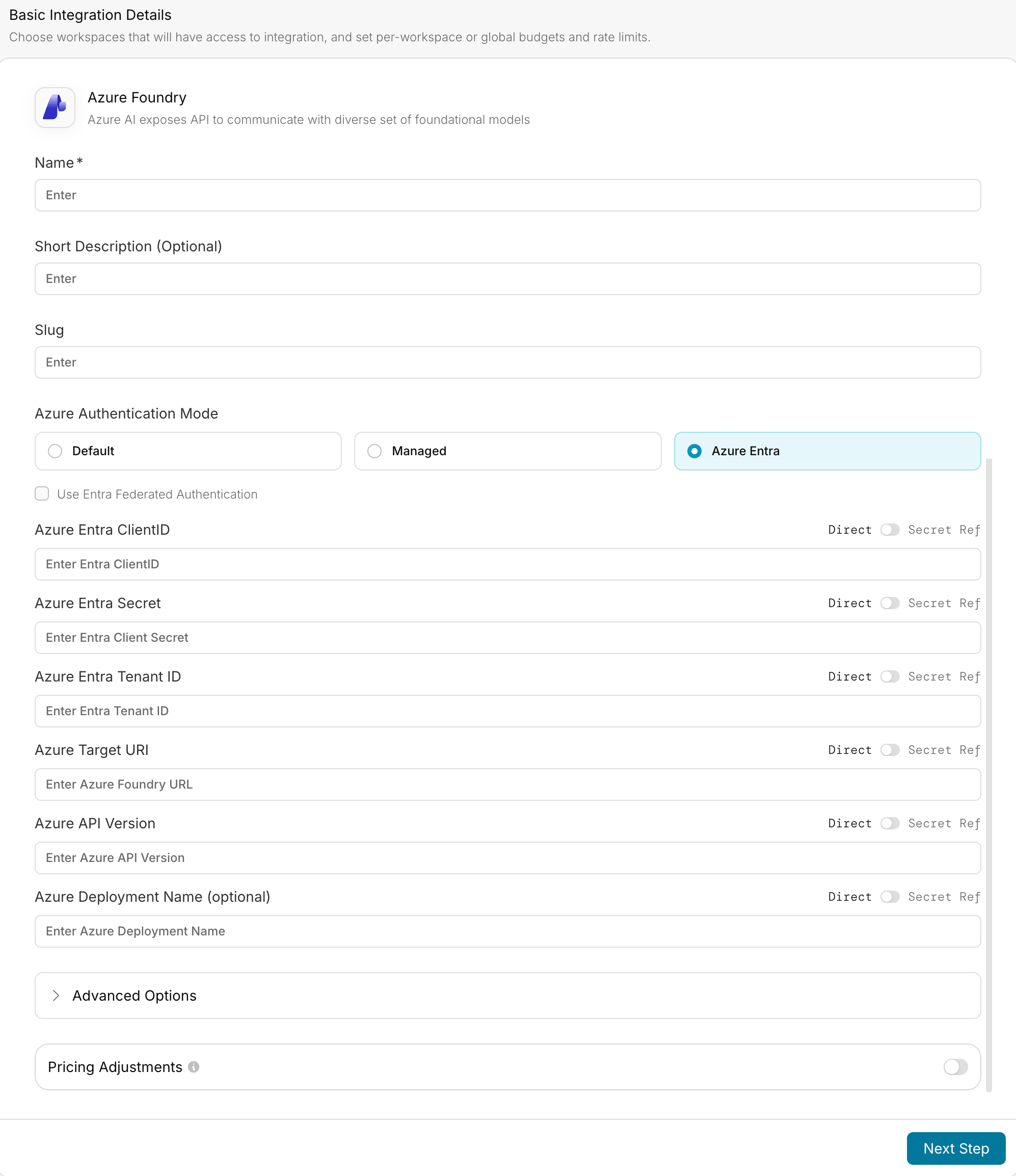 Default Authentication Setup