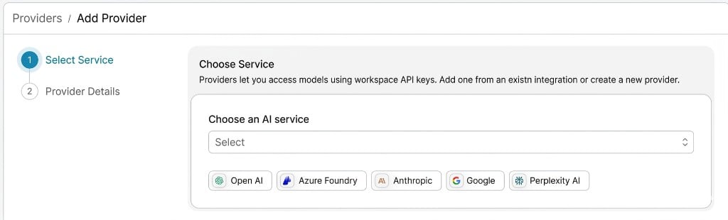 Portkey Model Catalog - Add Provider - Choose Service