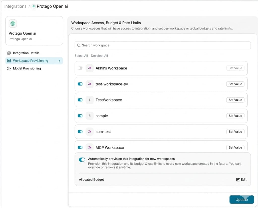 Workspace Provisioning Interface
