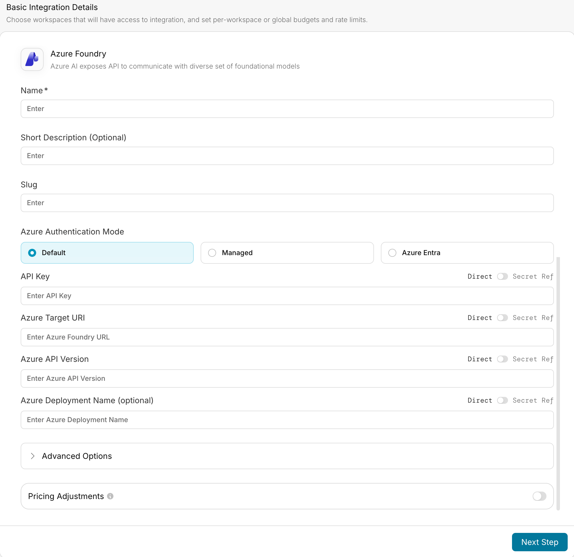 Default Authentication Setup