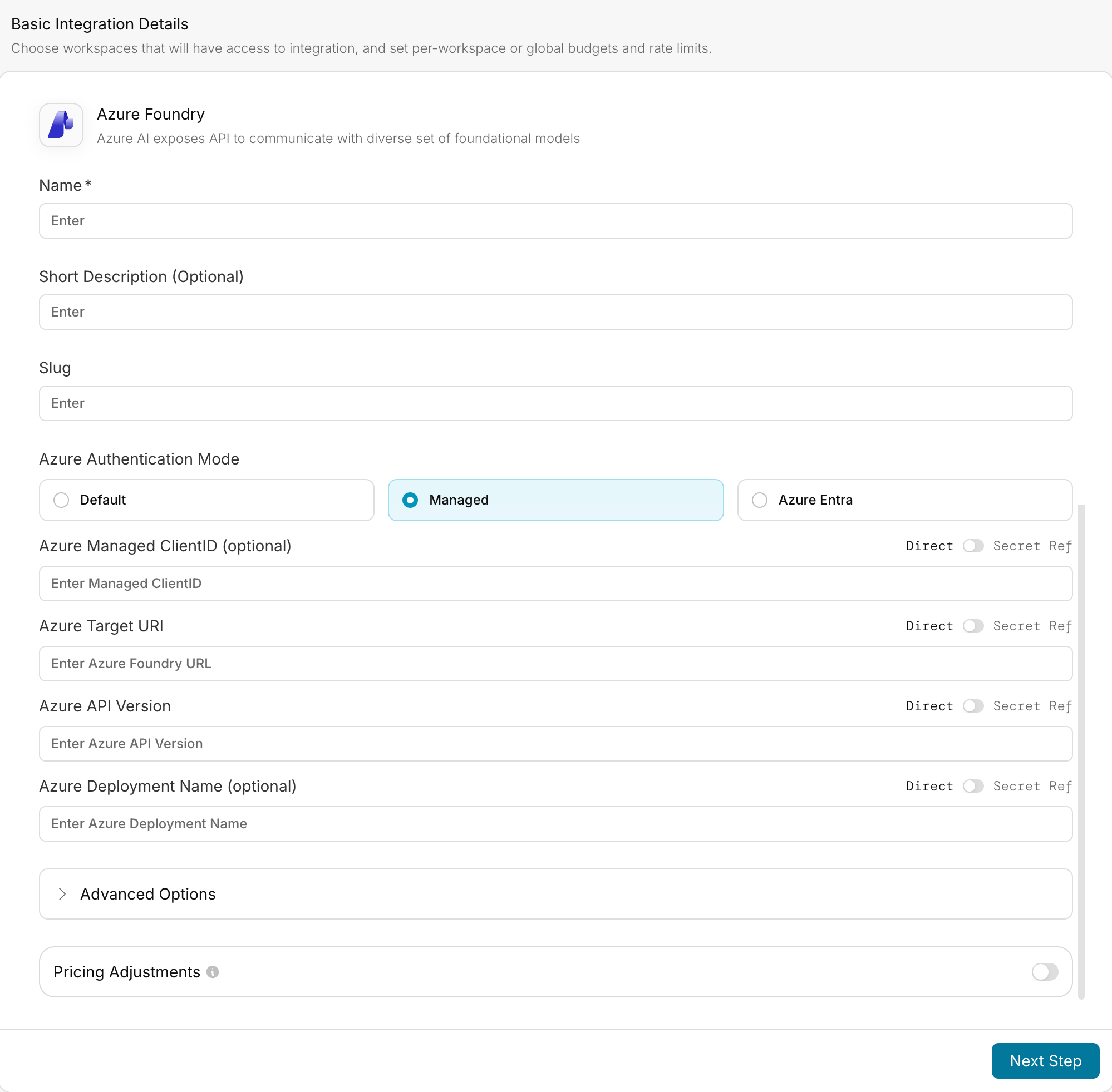 Default Authentication Setup