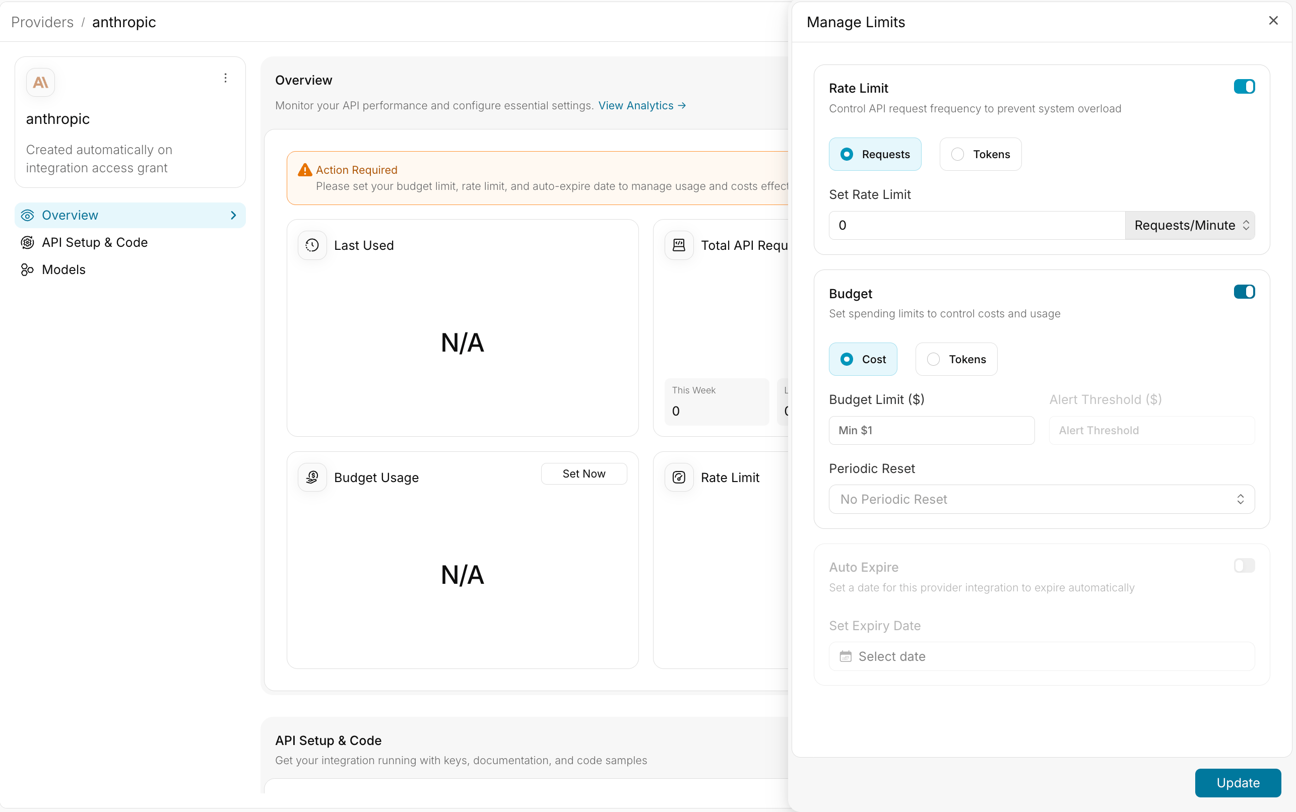 Budget and Rate Limit Configuration