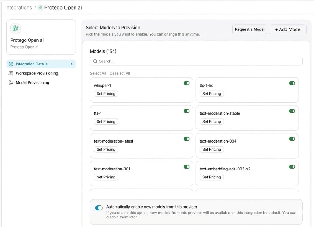 Model Provisioning Settings