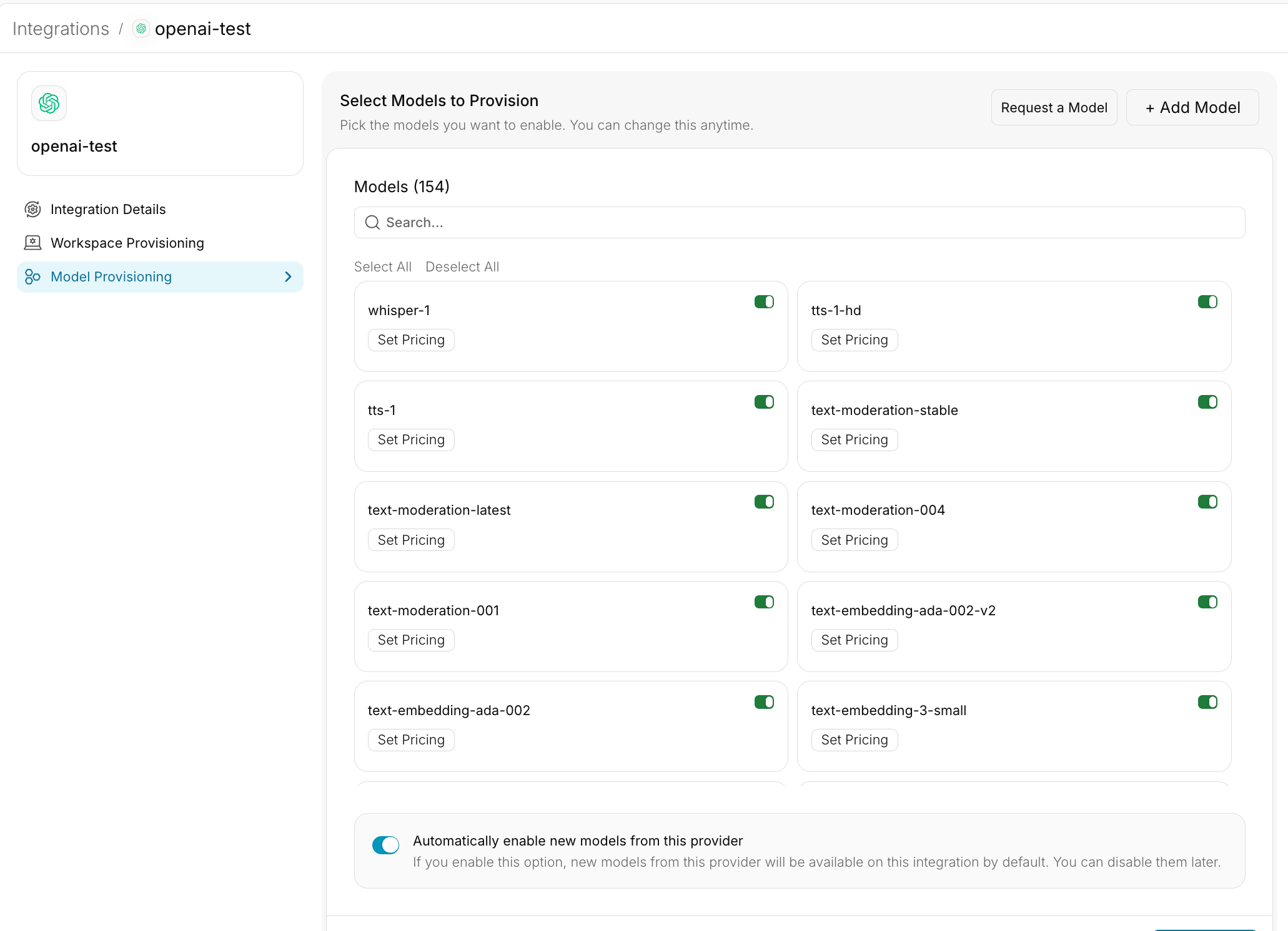 Model Provisioning Settings