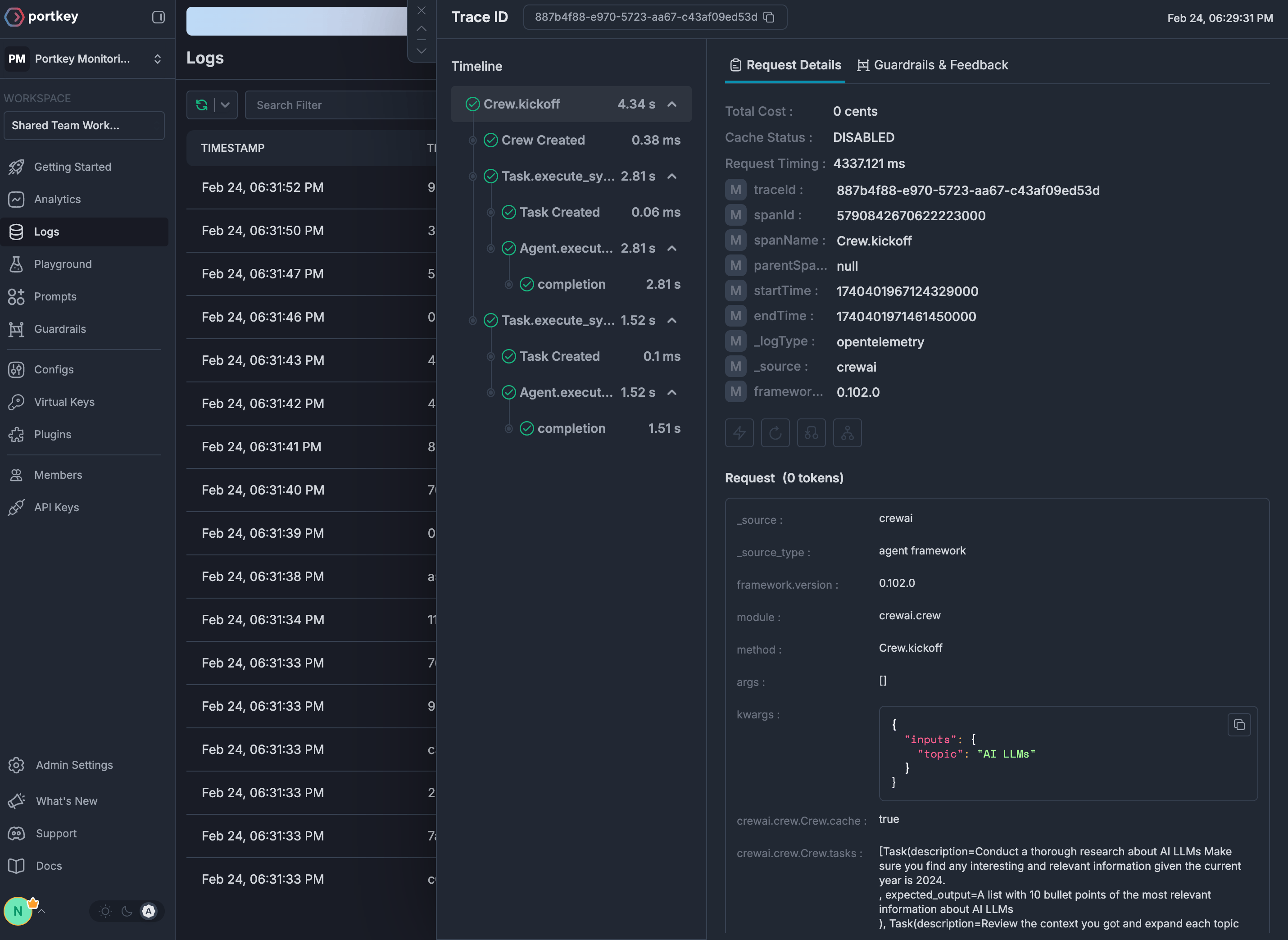 Portkey dashboard auto-instrumentation image