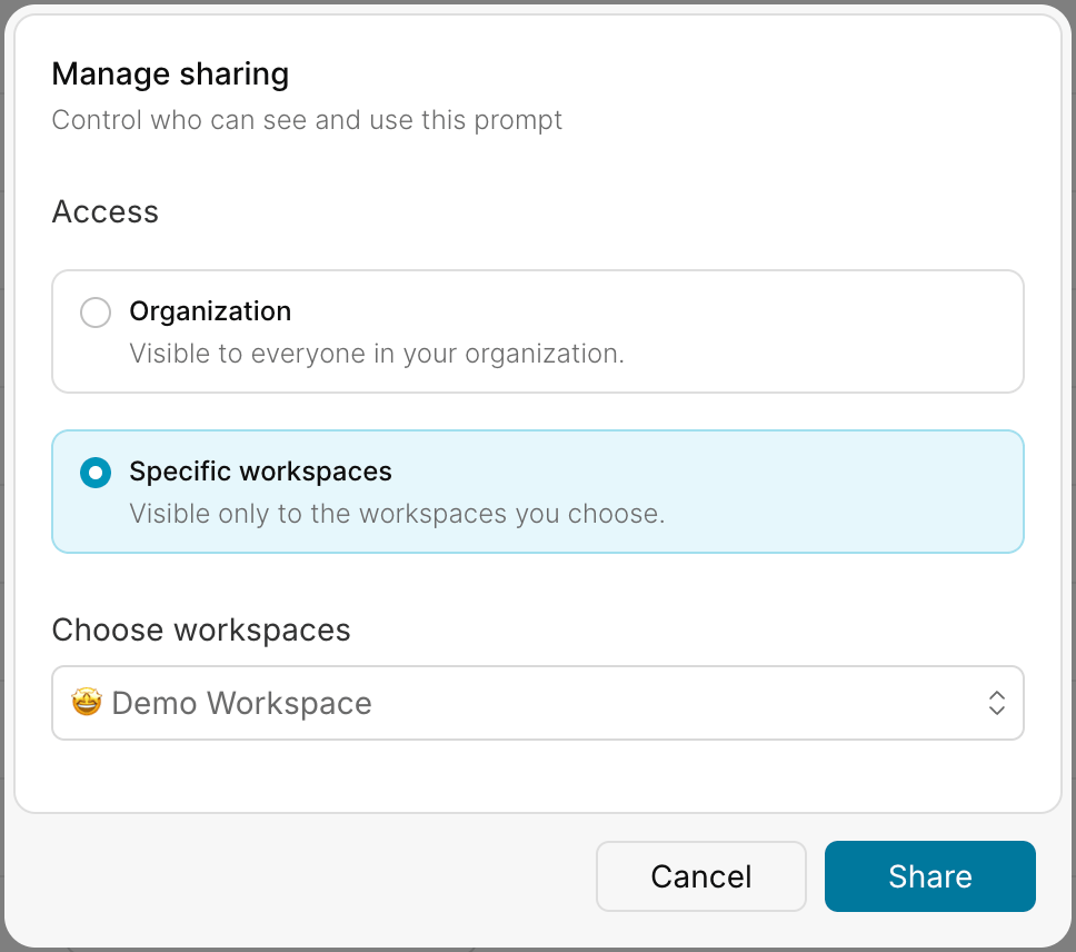 Manage sharing dialog