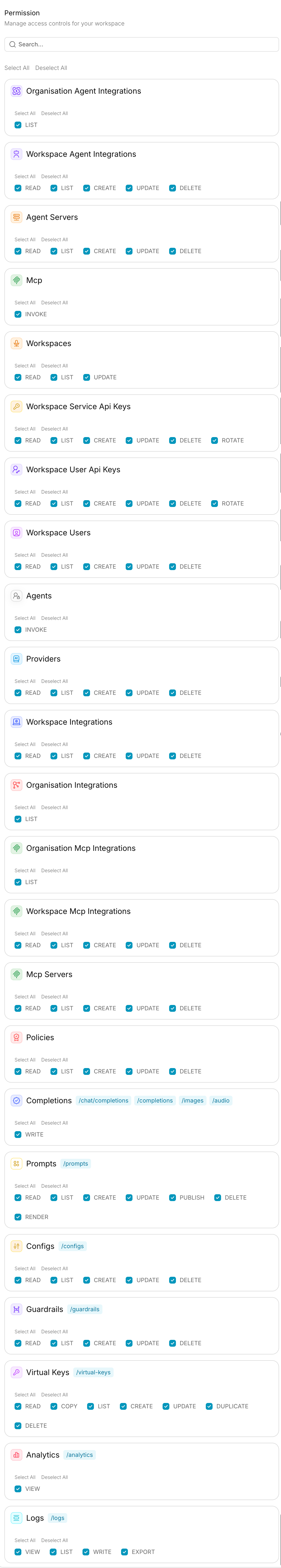 Workspace API key permission scopes