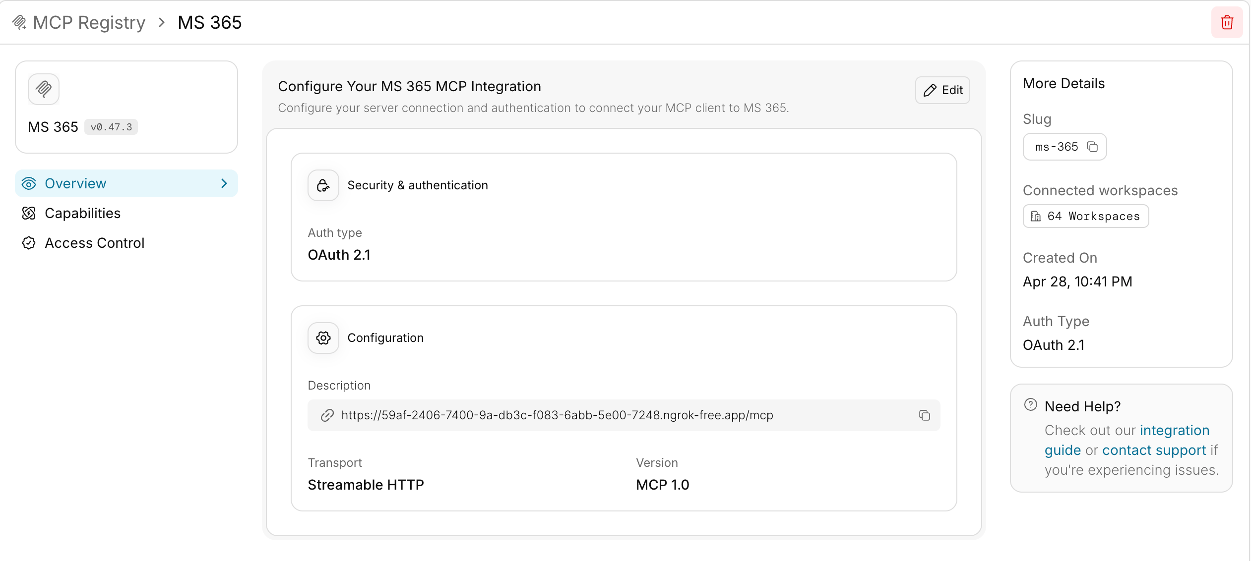 Server overview page