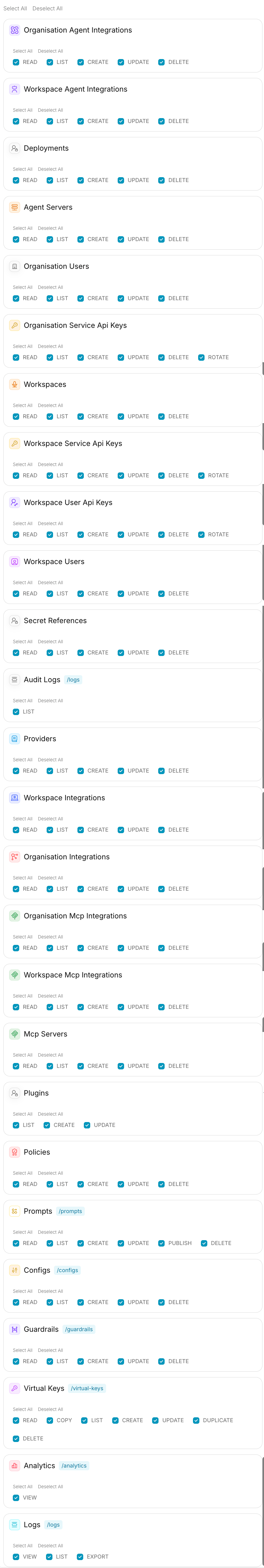 Admin API key permission scopes