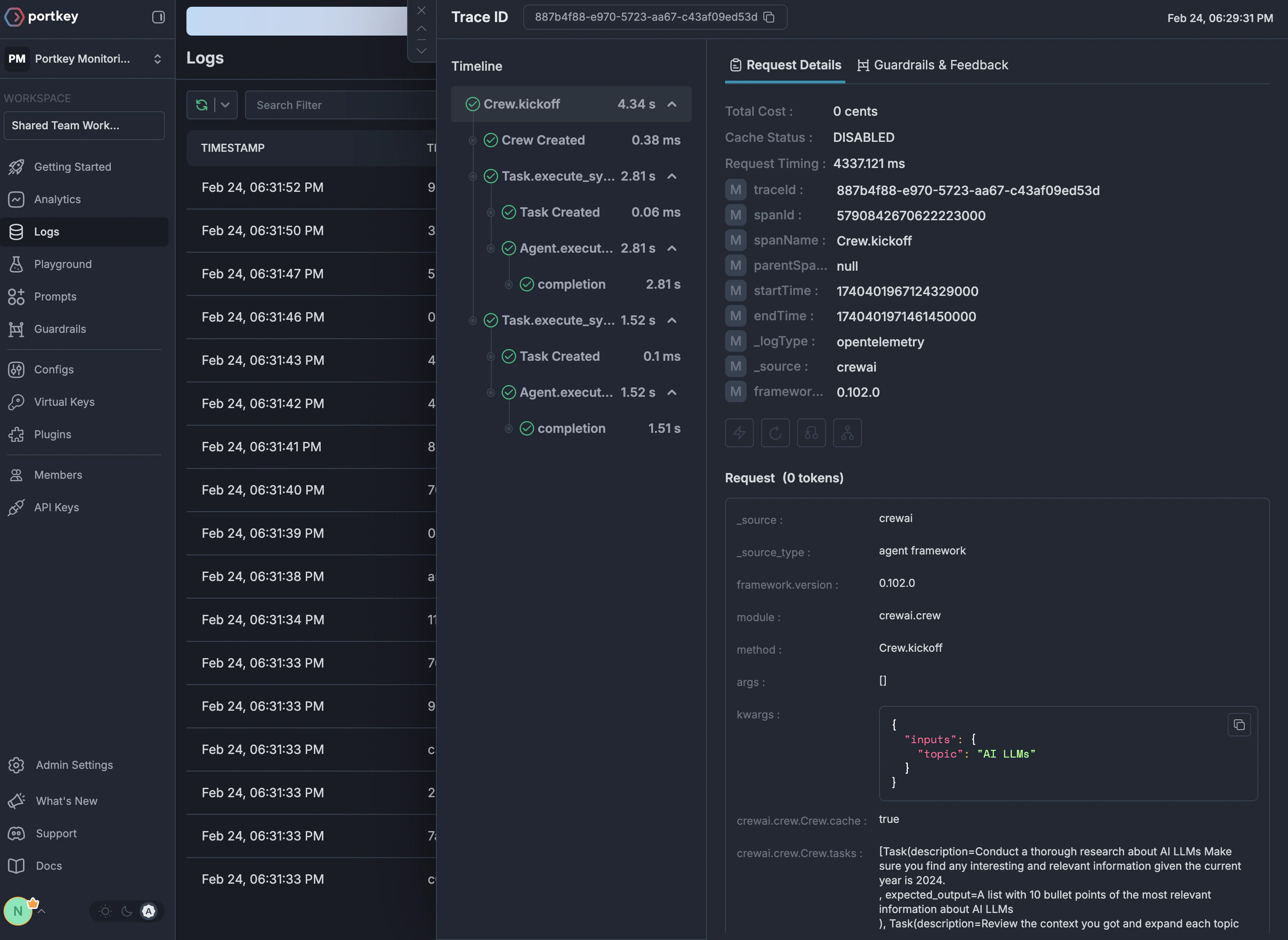 Portkey dashboard auto-instrumentation image