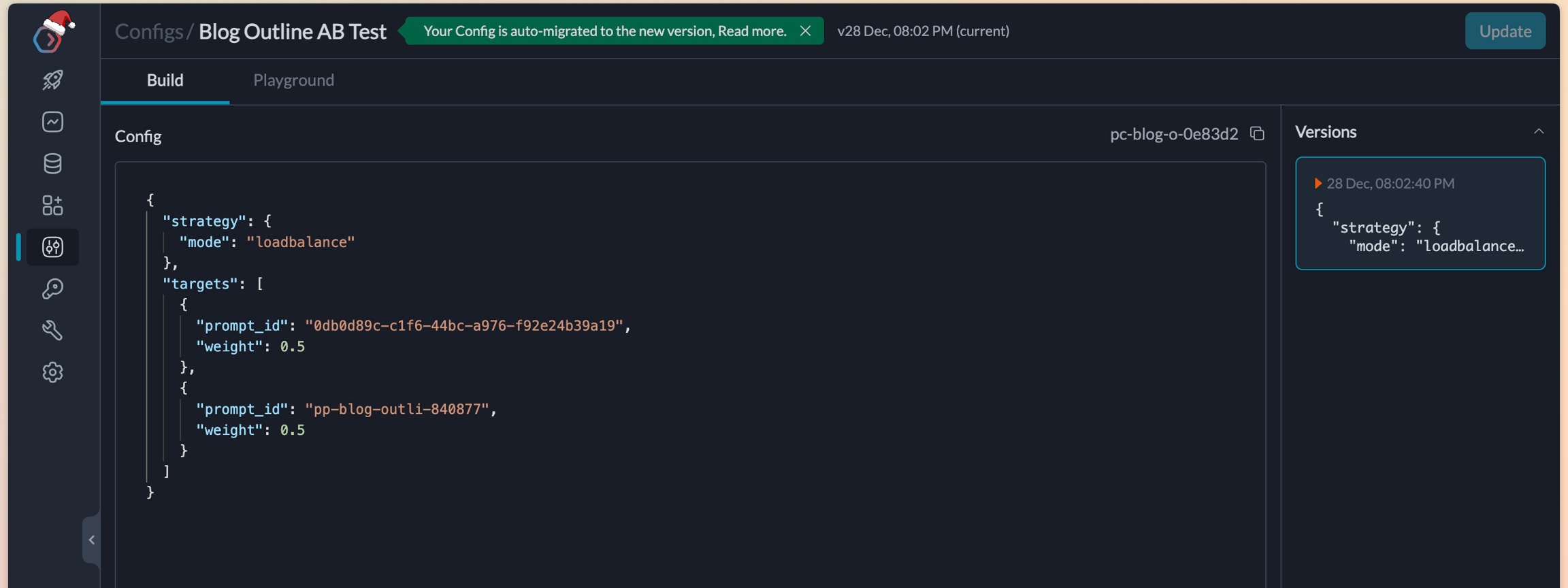 Create the config and fetch the ID
