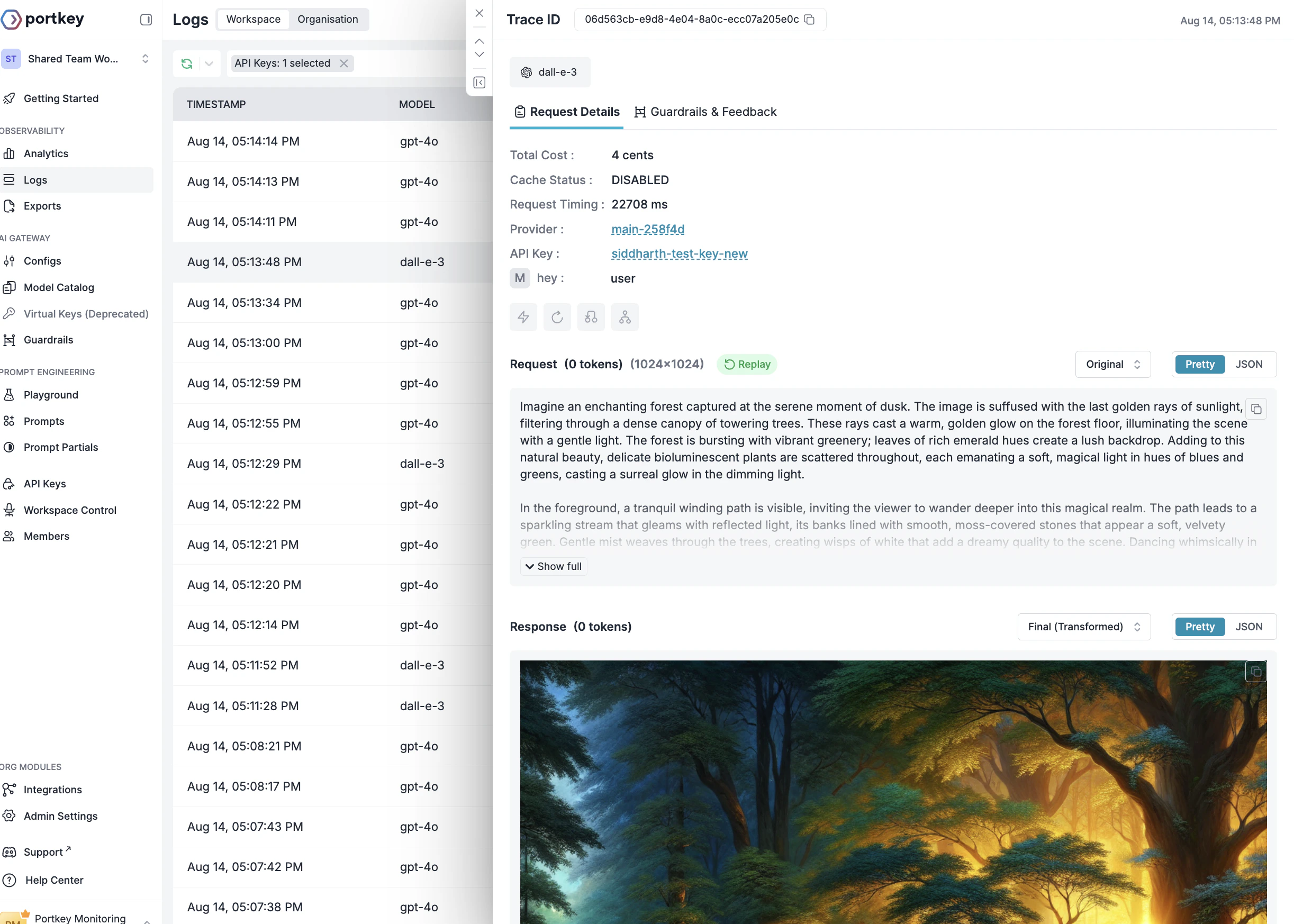 Portkey Image Generation Logs