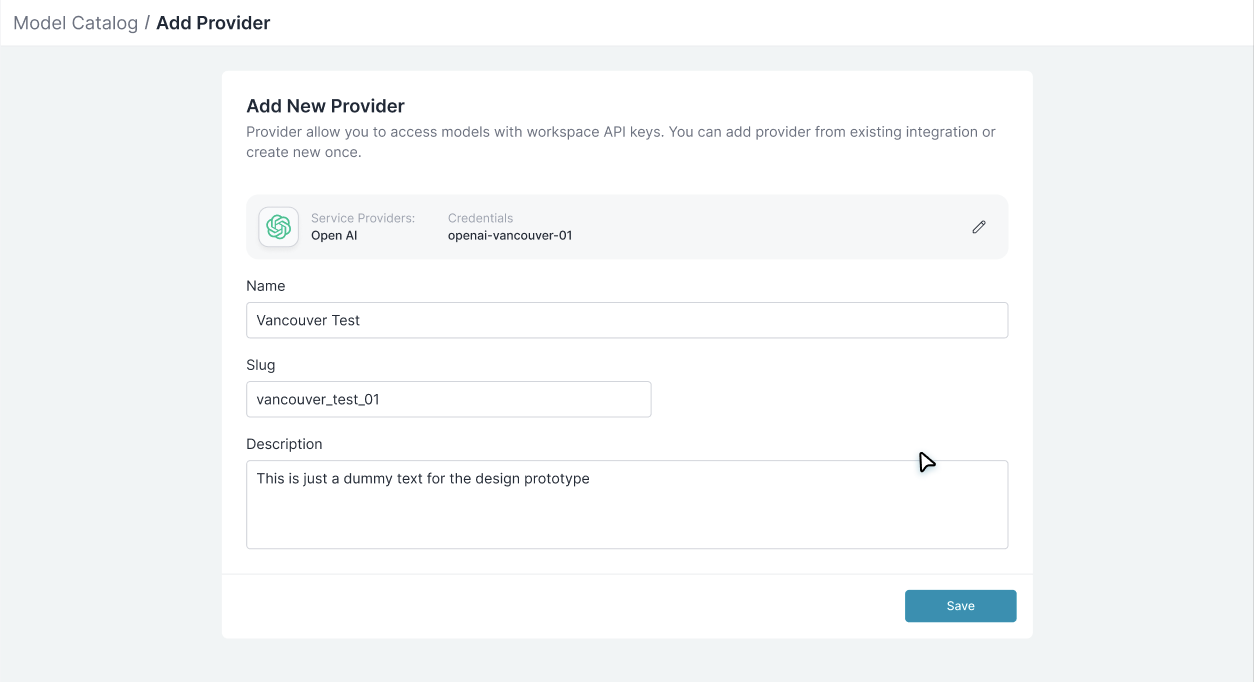 Model Catalog - Add Provider Details