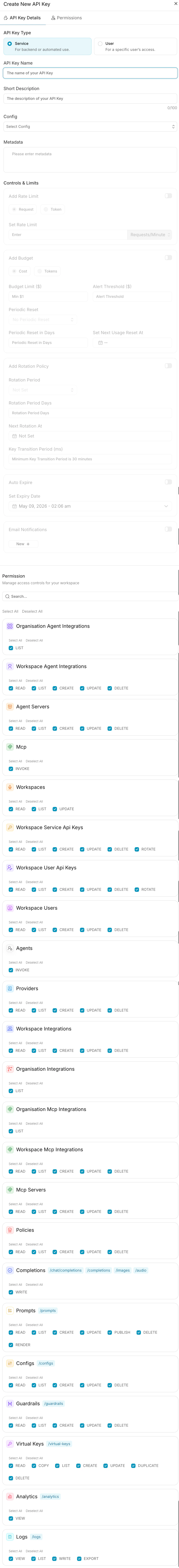 Admin API Key Config Selection