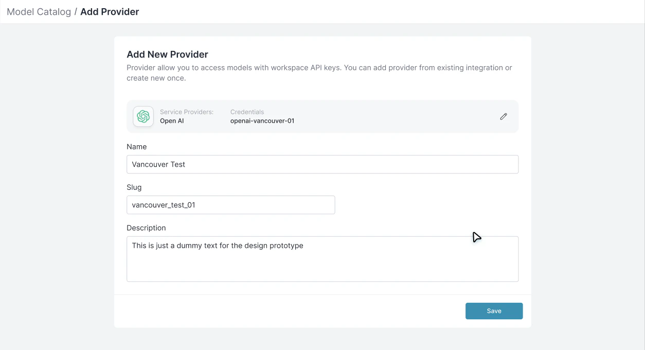Model Catalog - Add Provider Details