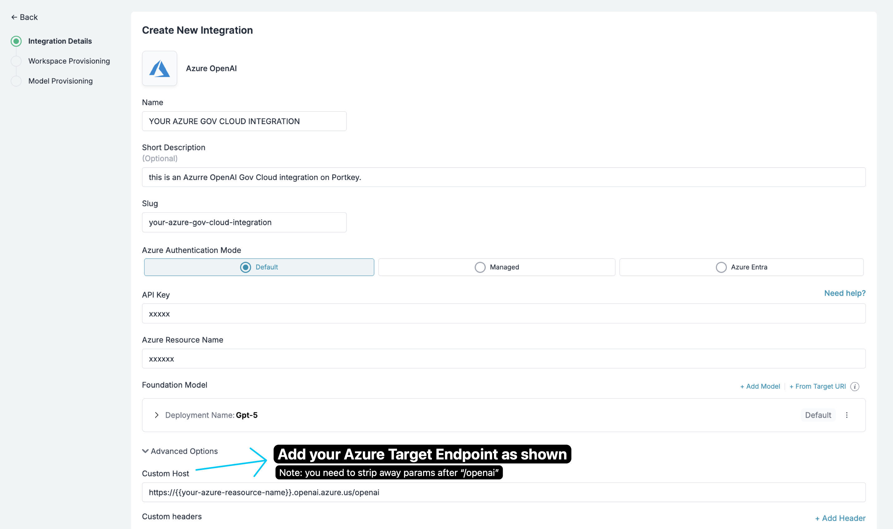 Configure Custom Host for Azure Government