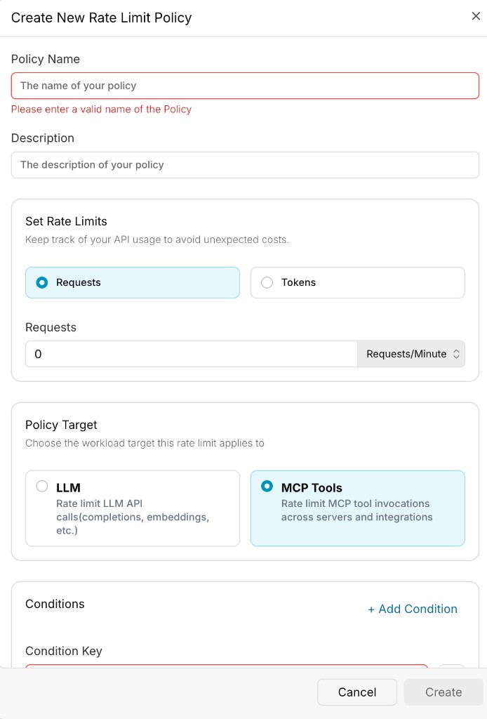 Create MCP Rate Limit Policy