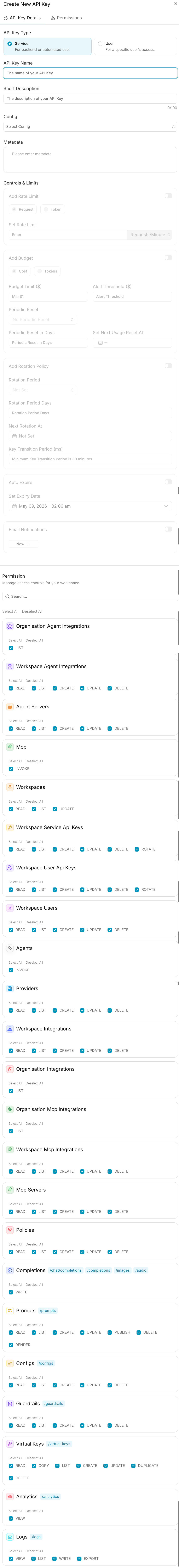 Admin API Key Config Selection