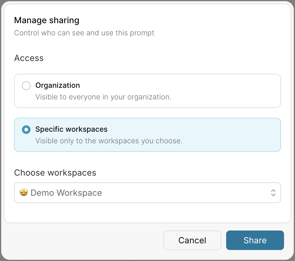 Manage sharing dialog