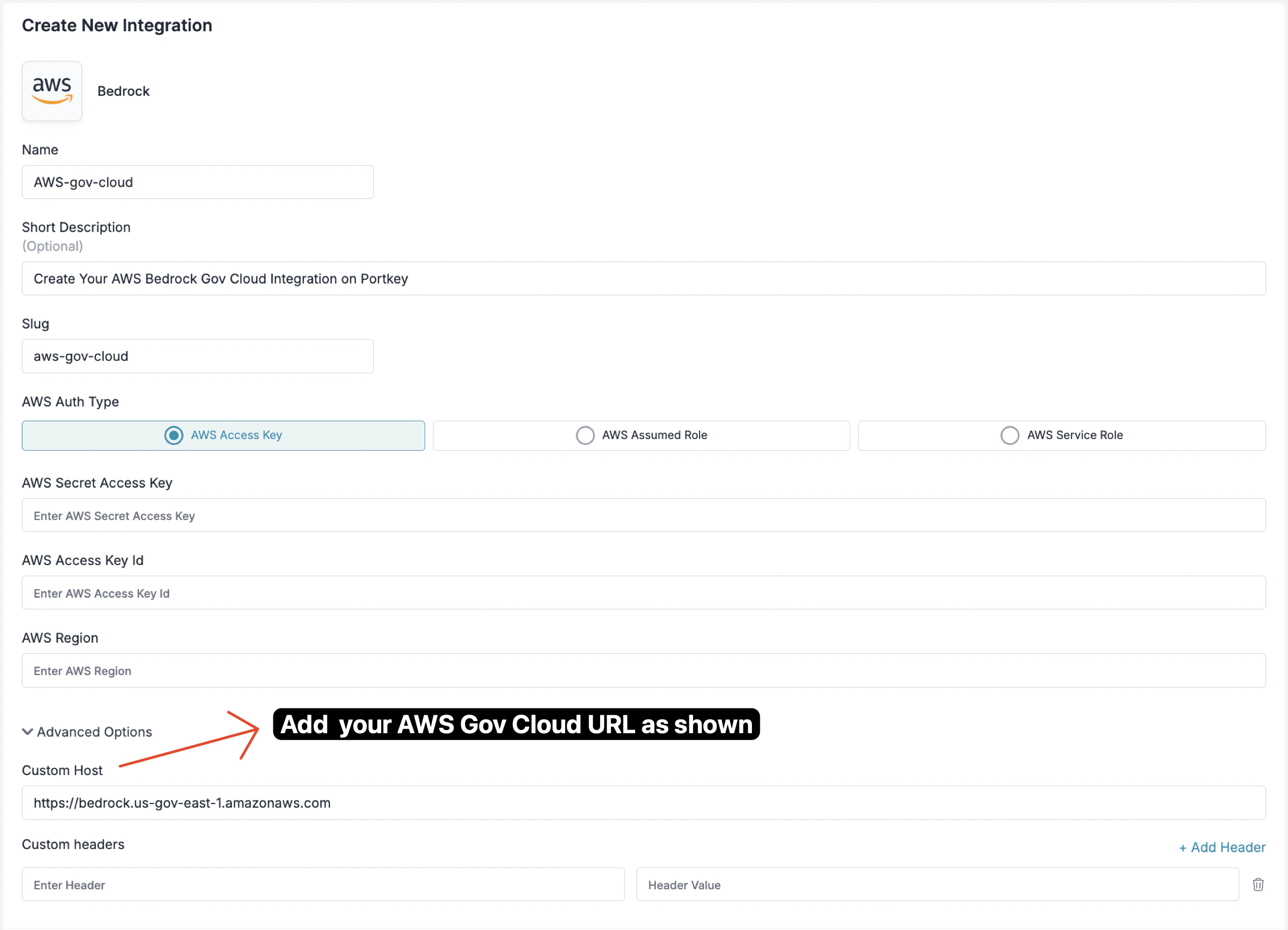 Configure Custom Host for AWS GovCloud