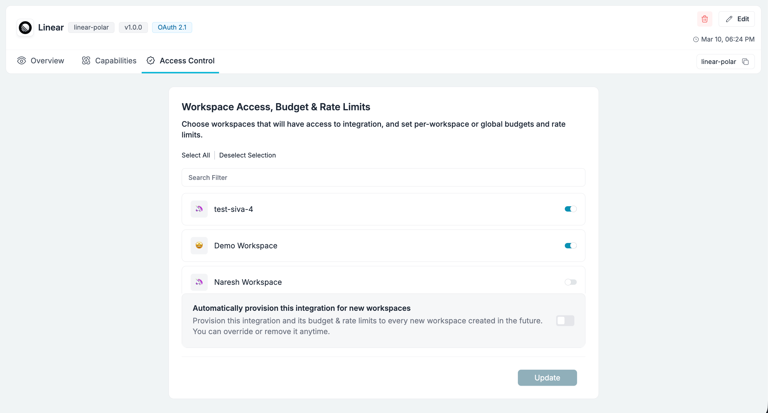 Provision server access to workspaces