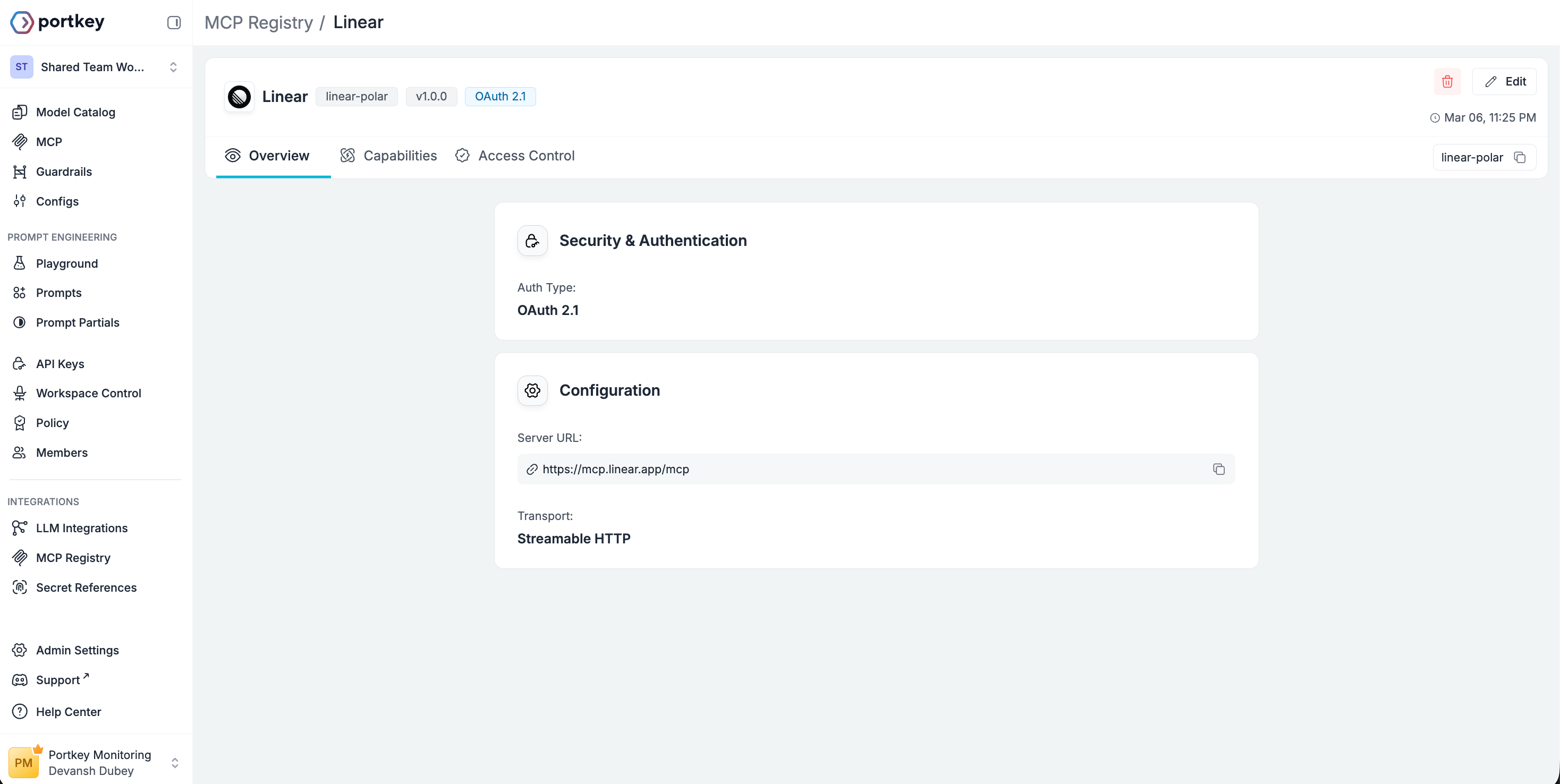 Server overview page