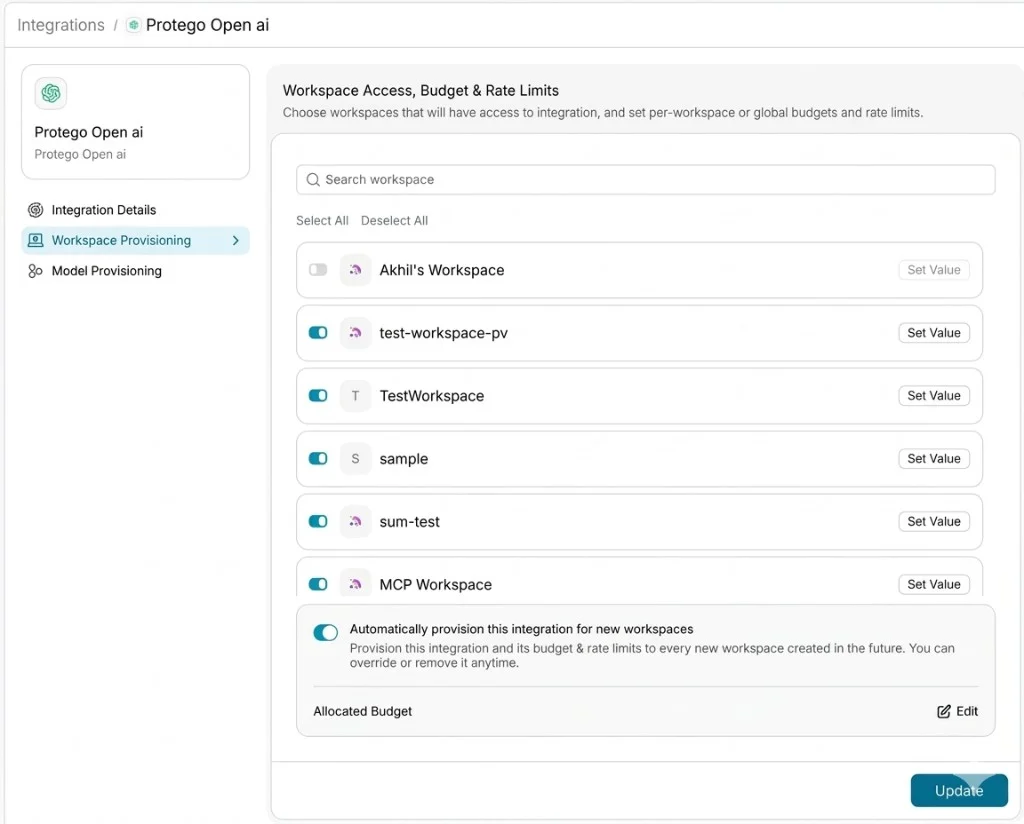 Workspace Provisioning Interface